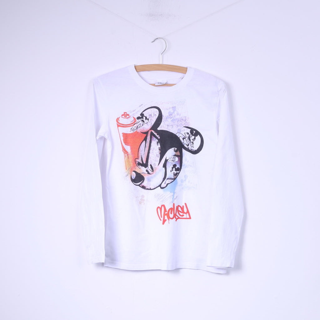 Disney Ragazzi 158 12-13Age Camicia grafica Topolino bianco a maniche lunghe in cotone 