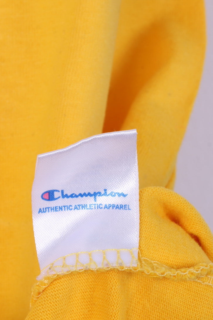 Champion Mens L Graphic T-Shirt Yellow Cotton Top Crew Neck