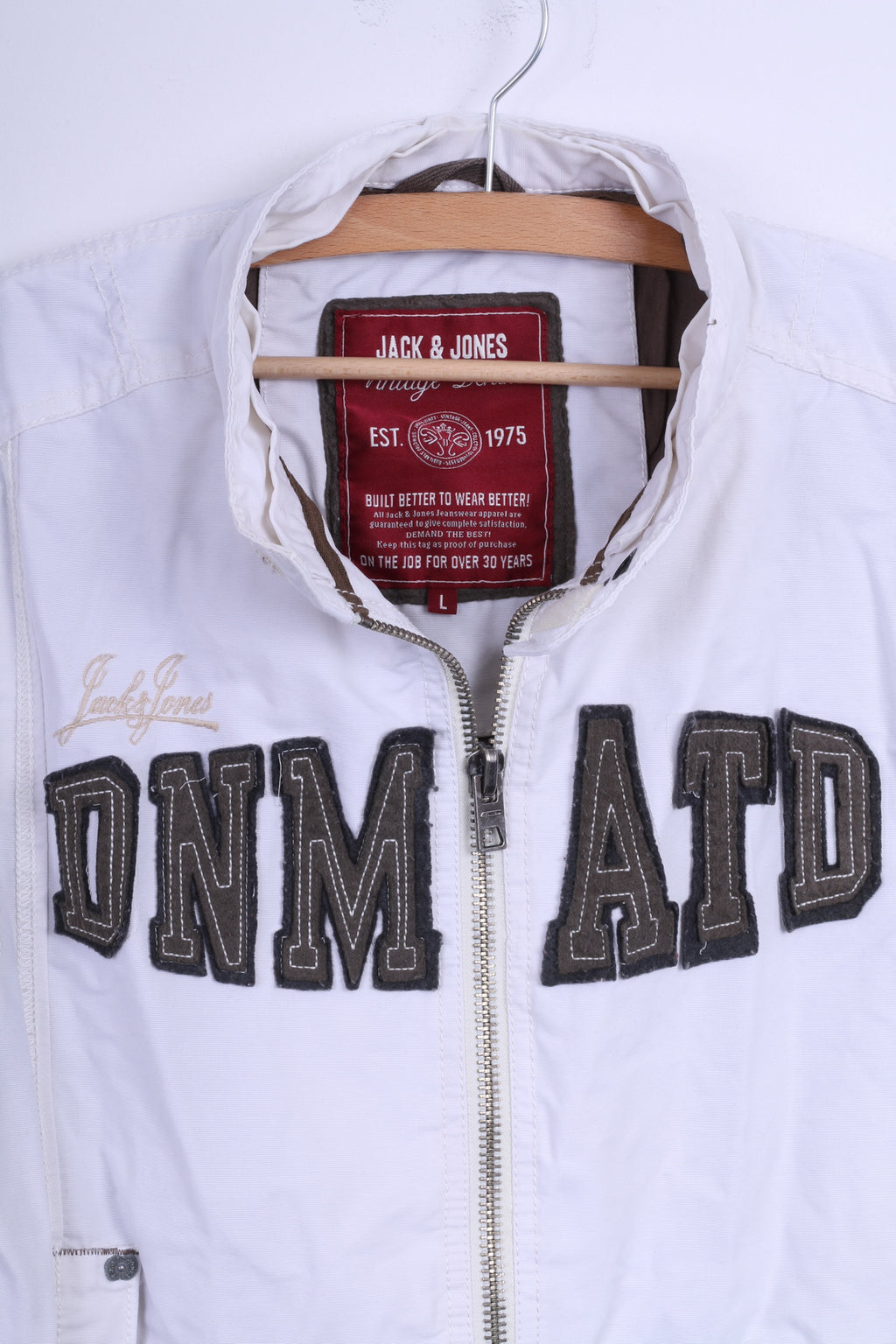 Giacca da uomo Jack &amp; Jones L Top casual ricamato con cerniera in cotone bianco