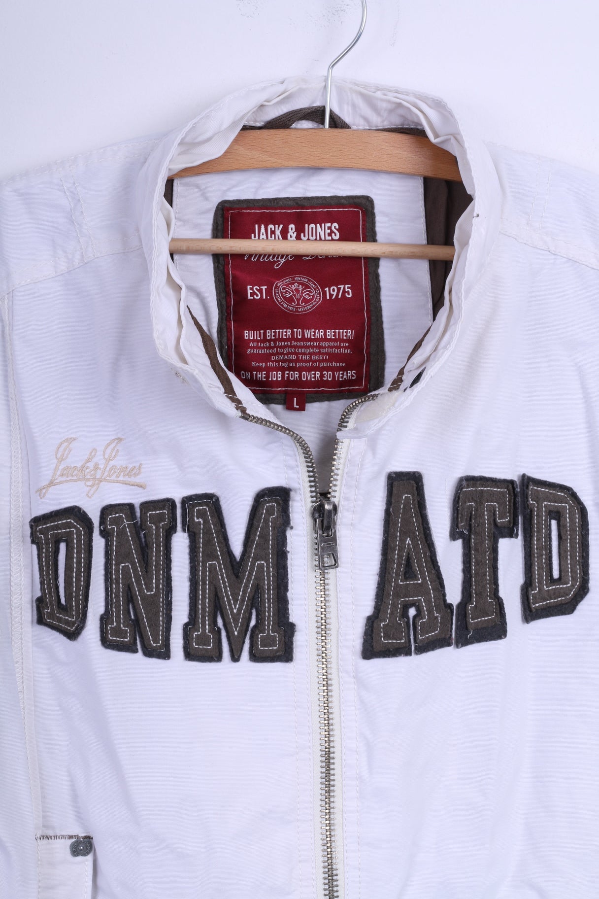 Giacca da uomo Jack &amp; Jones L Top casual ricamato con cerniera in cotone bianco