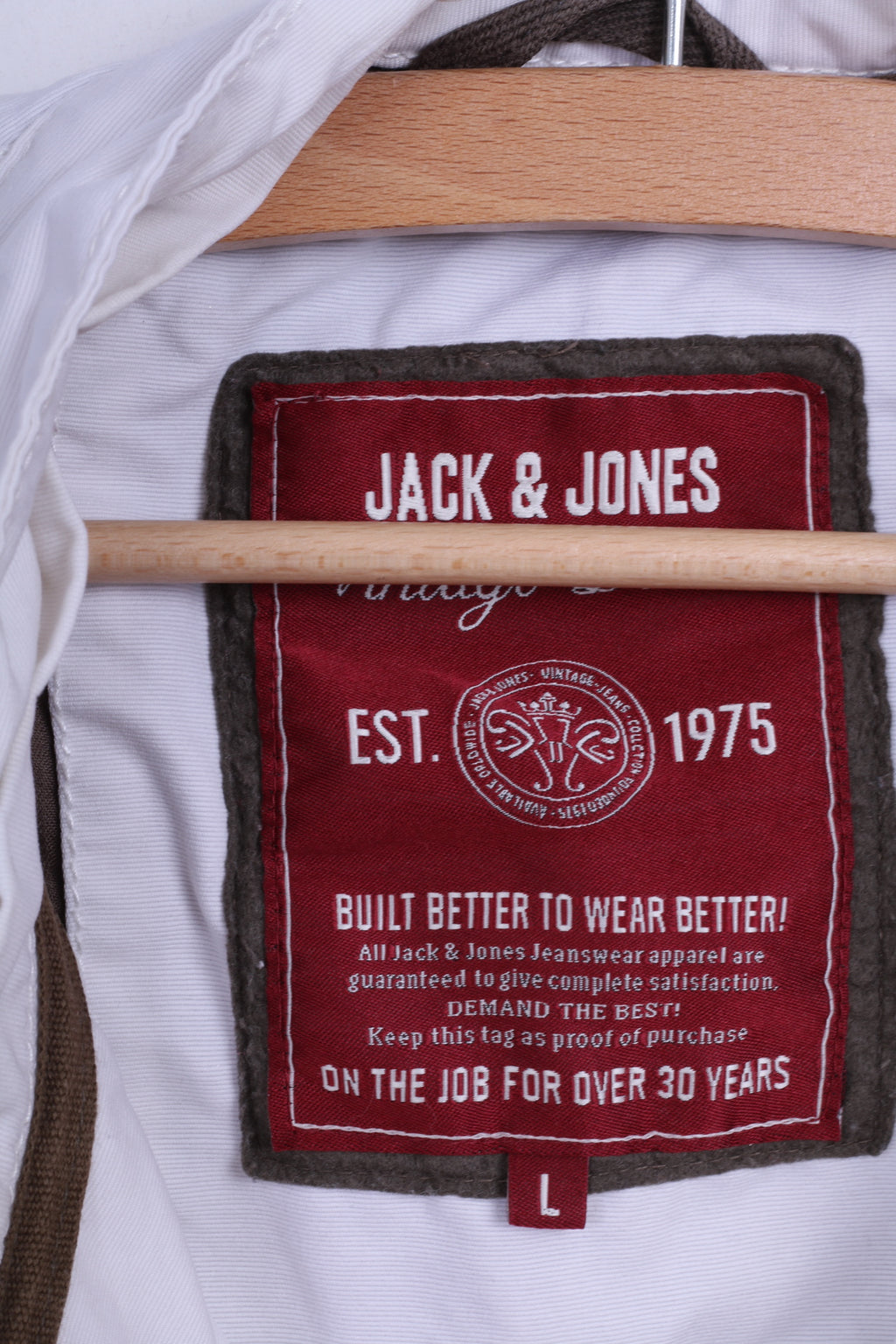 Giacca da uomo Jack &amp; Jones L Top casual ricamato con cerniera in cotone bianco