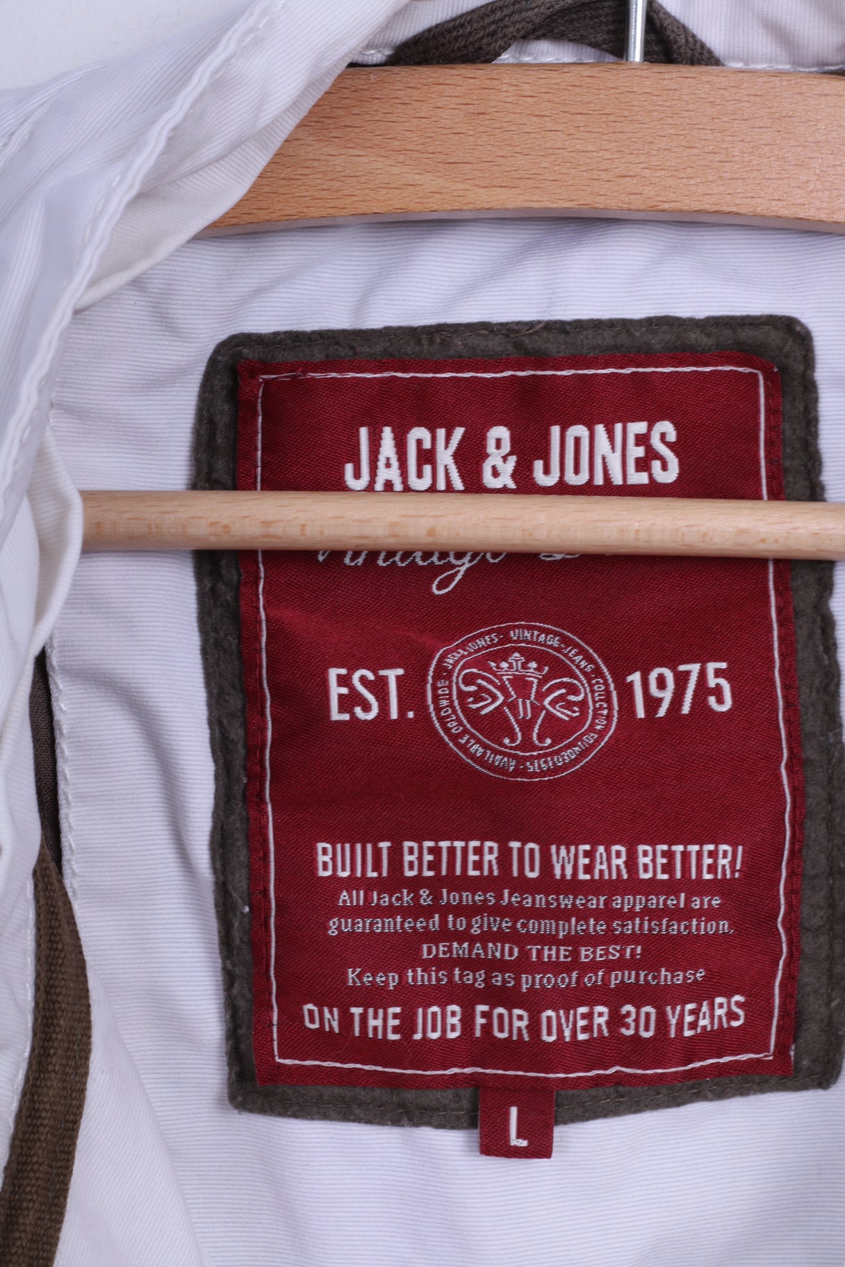 Giacca da uomo Jack &amp; Jones L Top casual ricamato con cerniera in cotone bianco