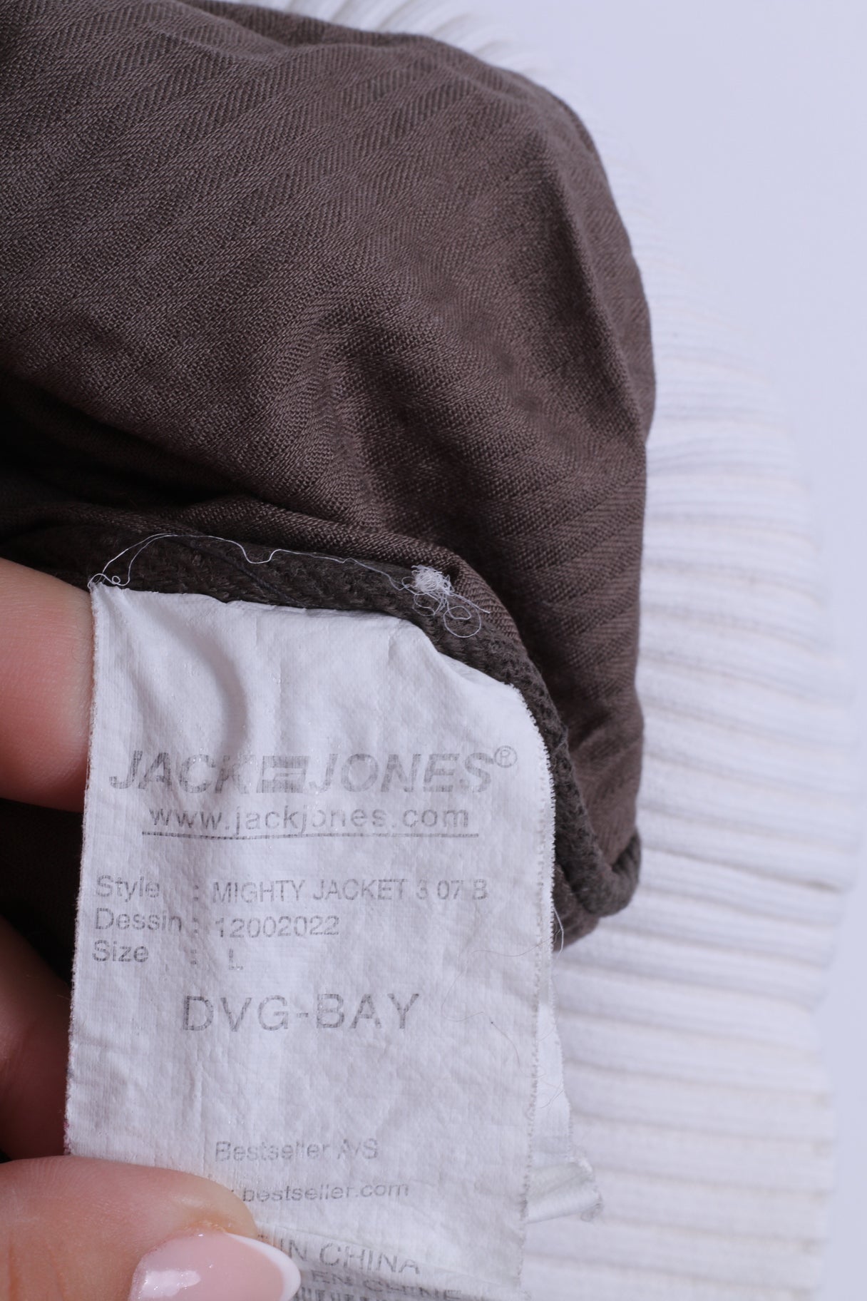 Giacca da uomo Jack &amp; Jones L Top casual ricamato con cerniera in cotone bianco