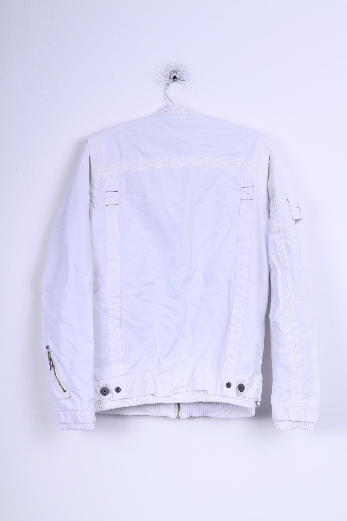 Jack & Jones Mens L Jacket White Cotton Zip Up Embroidered Casual Top