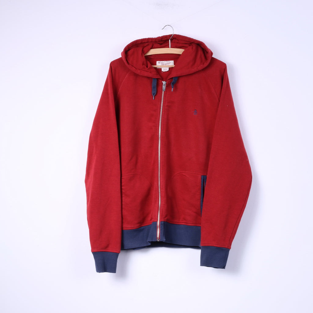 Original Penguin Mens XL Sweatshirt Red Hooded Full Zipper Sportswear Top