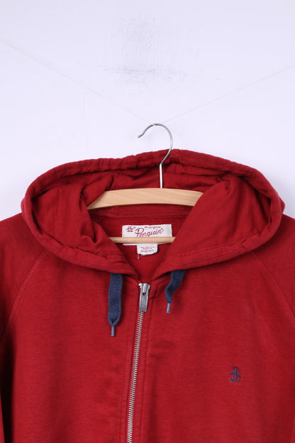 Original Penguin Mens XL Sweatshirt Red Hooded Full Zipper Sportswear Top
