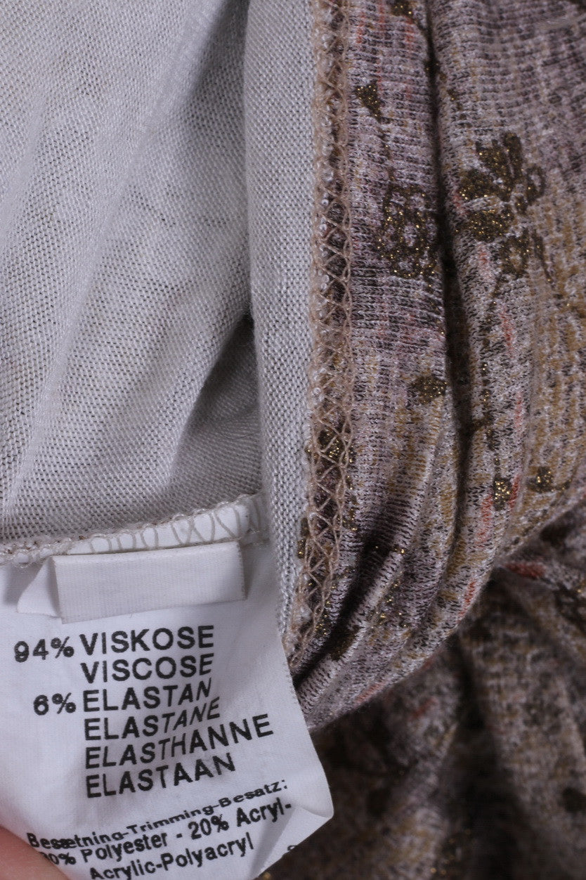 Camicia Kello da donna M con scollo a V e fiori senza maniche Beige