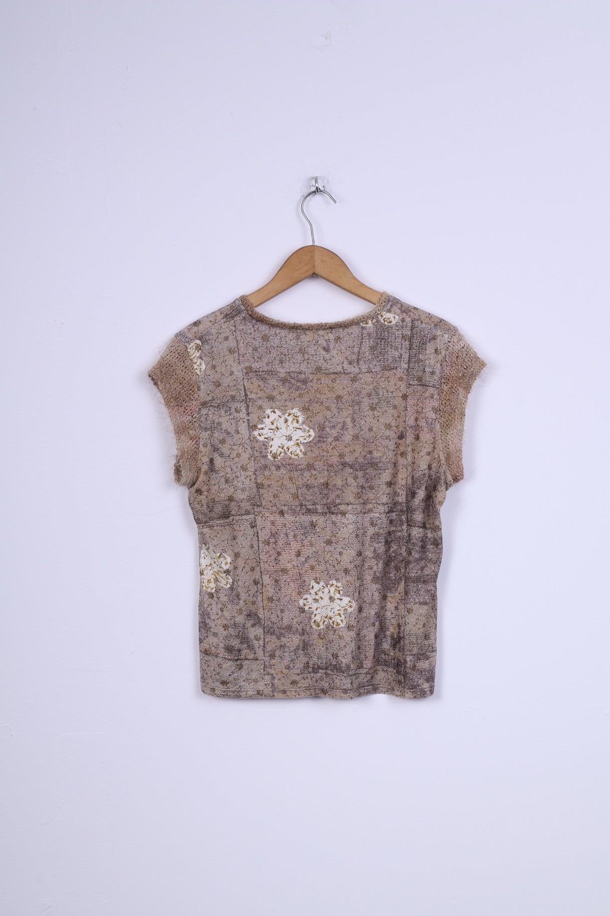 Camicia Kello da donna M con scollo a V e fiori senza maniche Beige