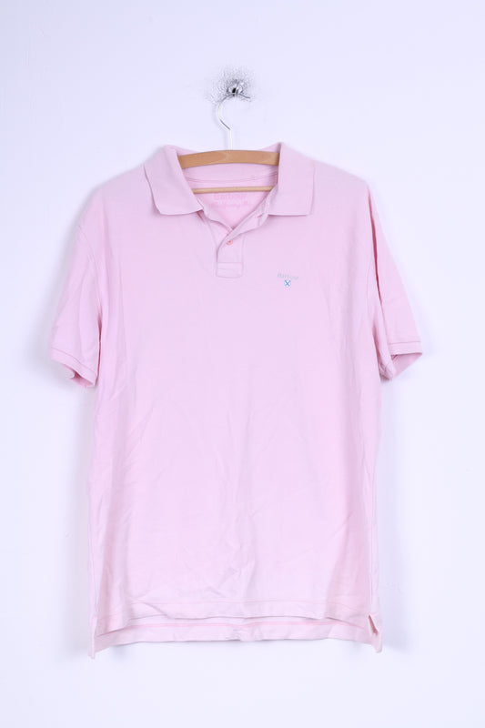 Barbour Mens XL Polo Shirt Pink Sporting Polo Detailed Buttons Cotton