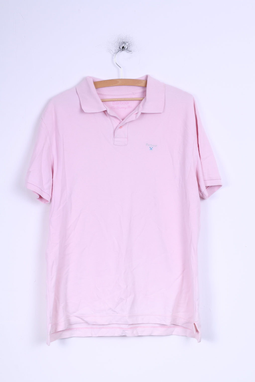 Barbour Mens XL Polo Shirt Pink Sporting Polo Detailed Buttons Cotton