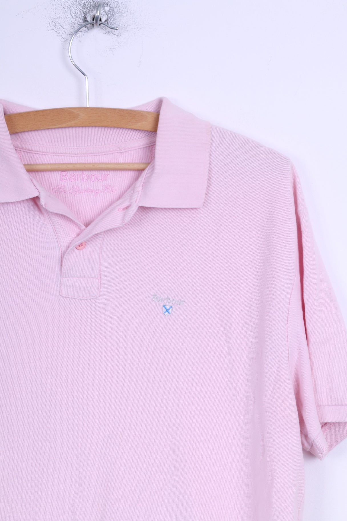 Barbour Hommes XL Polo Rose Polo Sportif Boutons Détaillés Coton