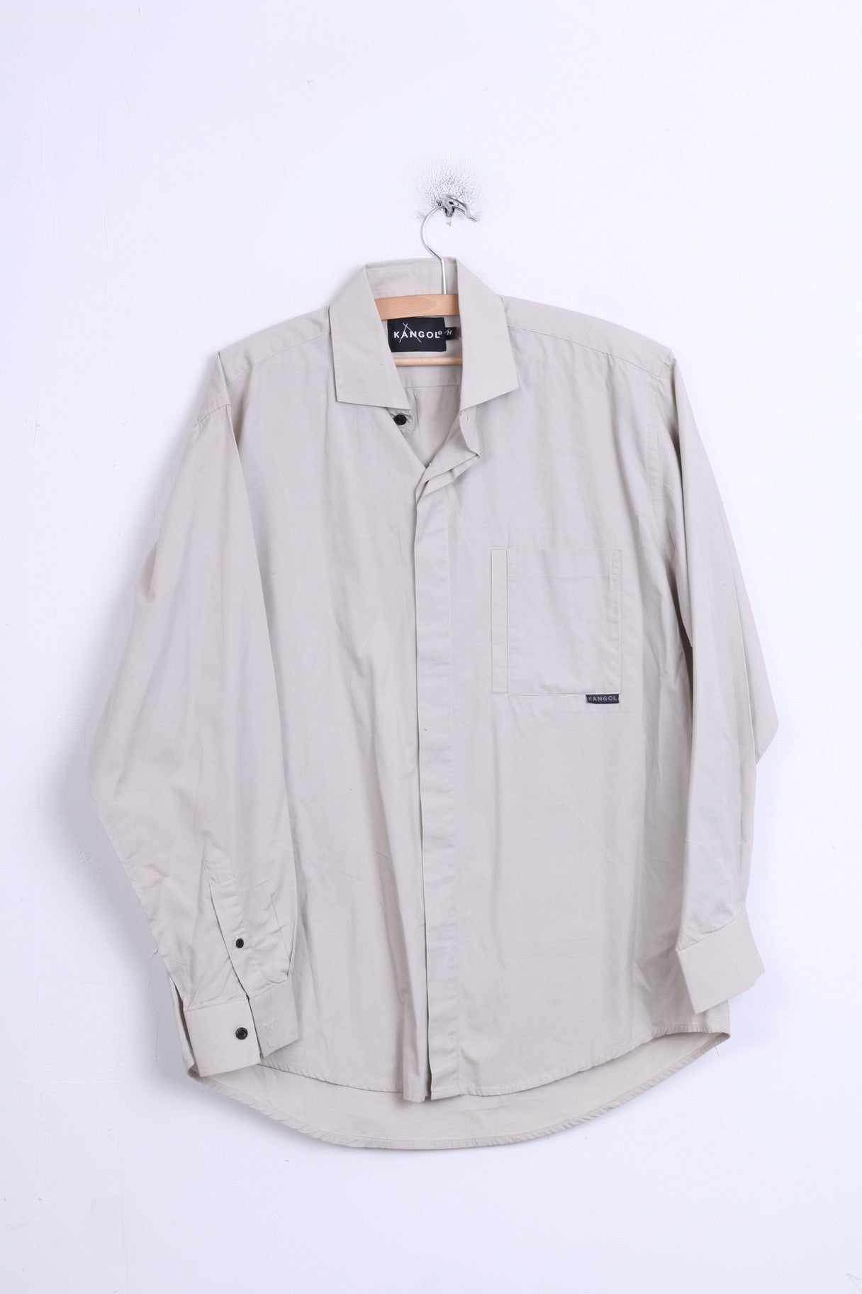 KANGOL Mens M Casual Shirt Light Grey Cotton Standard Collar - RetrospectClothes