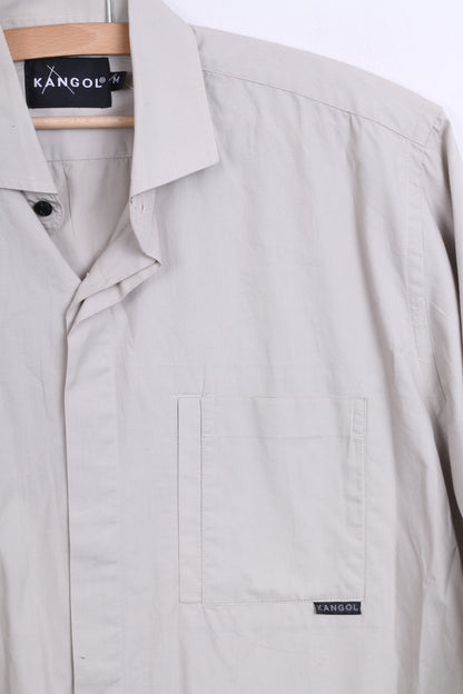 KANGOL Mens M Casual Shirt Light Grey Cotton Standard Collar - RetrospectClothes