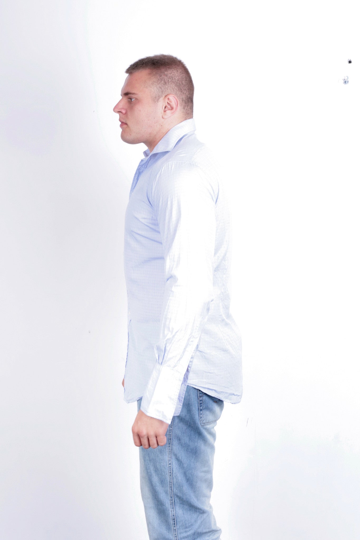 T. M. Lewin Mens 16.5/36 XXL Casual Shirt Check Blue Buttons Down Collar - RetrospectClothes