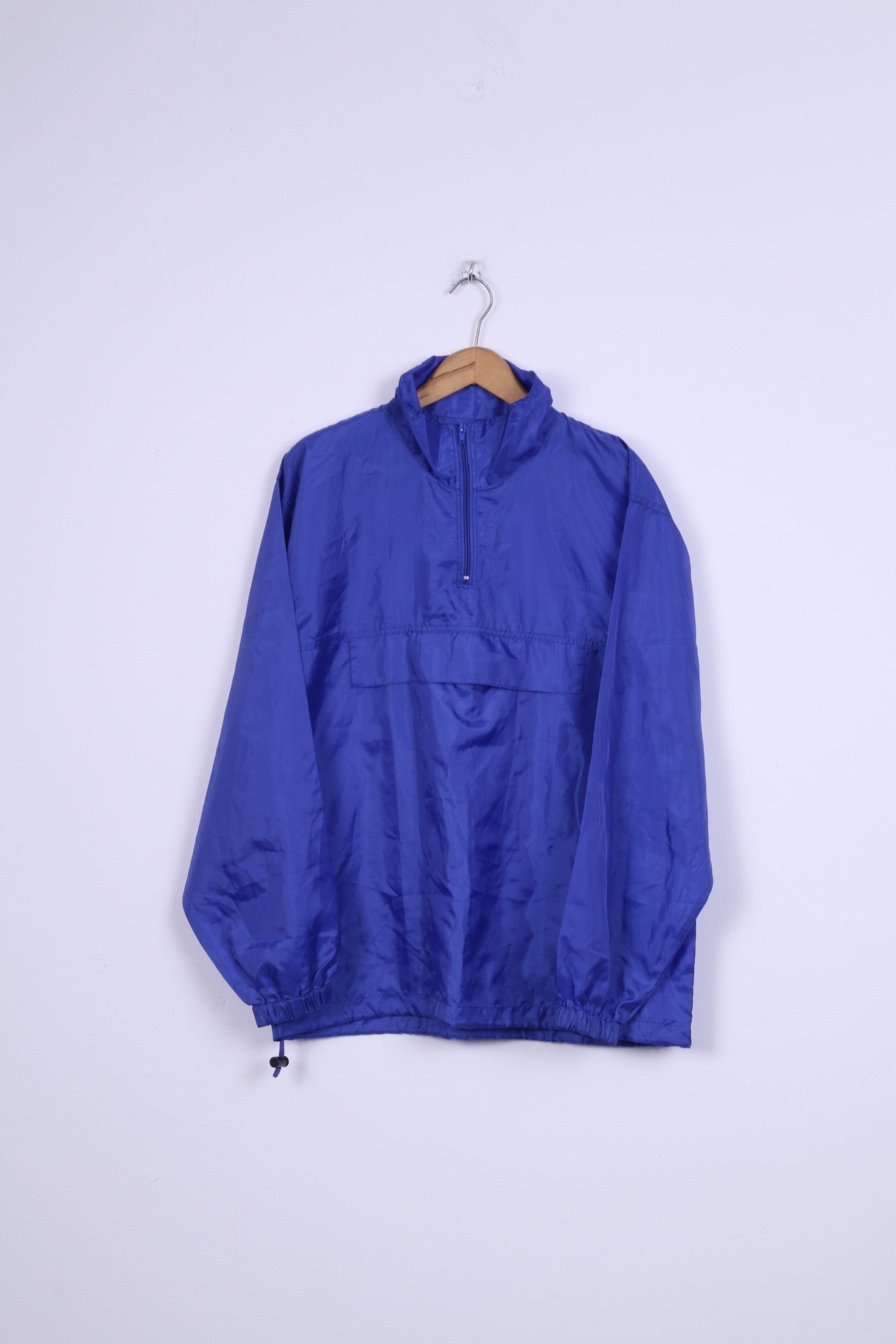 Giacca antipioggia vintage da uomo M blu scuro con cappuccio sportivo