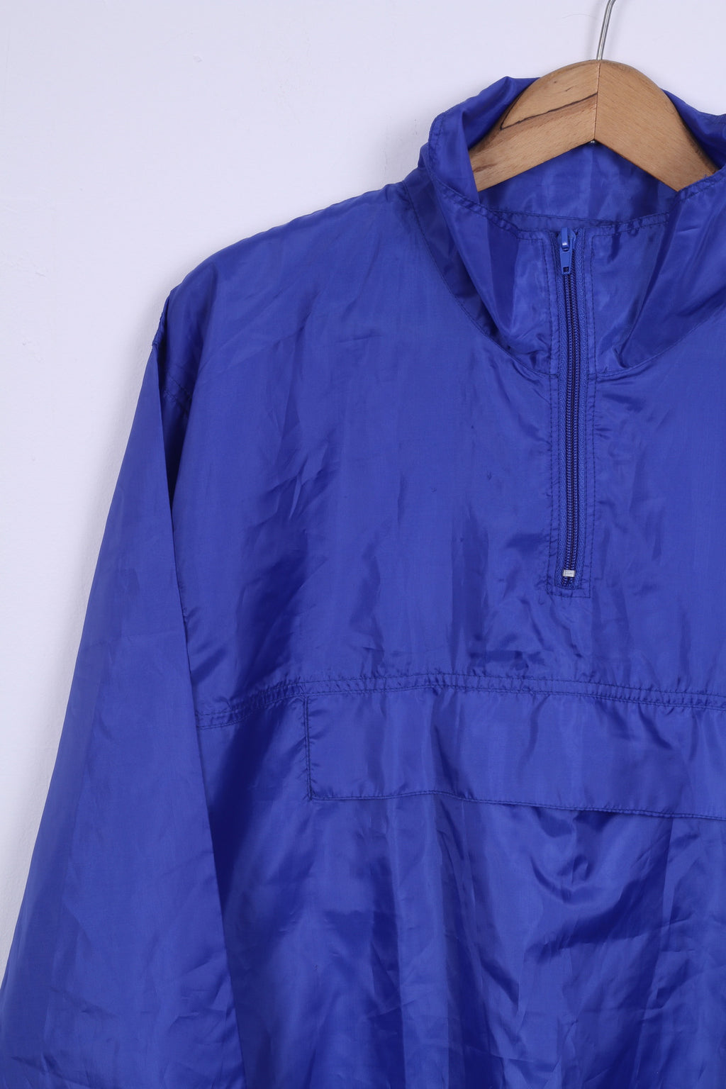 Giacca antipioggia vintage da uomo M blu scuro con cappuccio sportivo