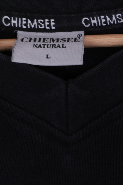 Maglione nero con scollo a V in cotone a maniche lunghe da uomo Chiemsee Natural