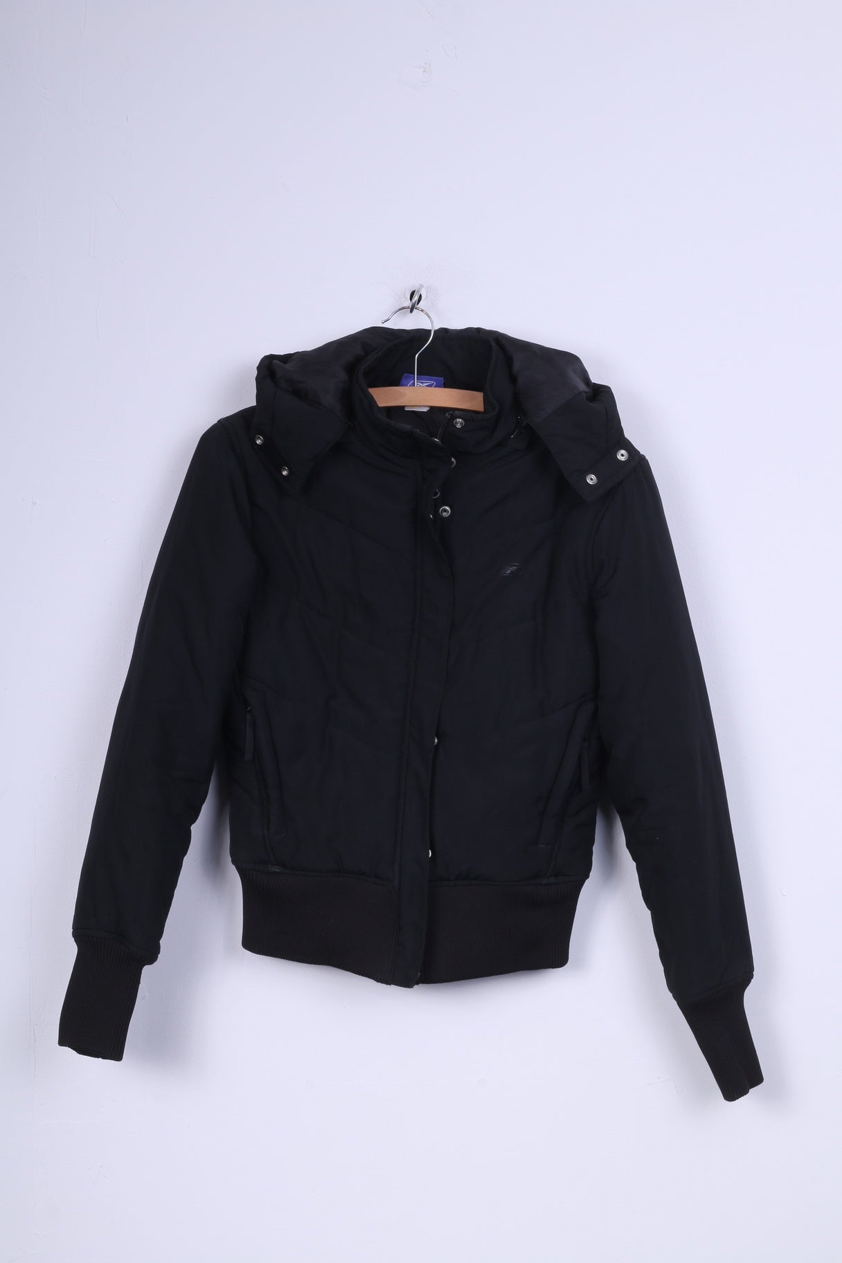 Reebok Womens 36 S Jacket Black Padded Hooded Zip Up Warm Top