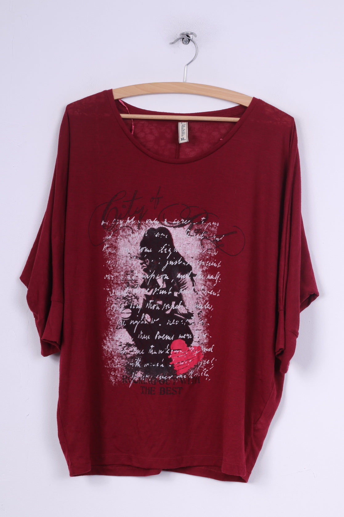 Multiblu Camicetta XL da donna Camicia grafica Manica a pipistrello Girocollo Bordeaux 