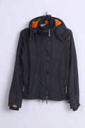 Giacca da donna Superdry L (M) in nylon nero con dettagli arancioni Giacca a vento con 3 cerniere