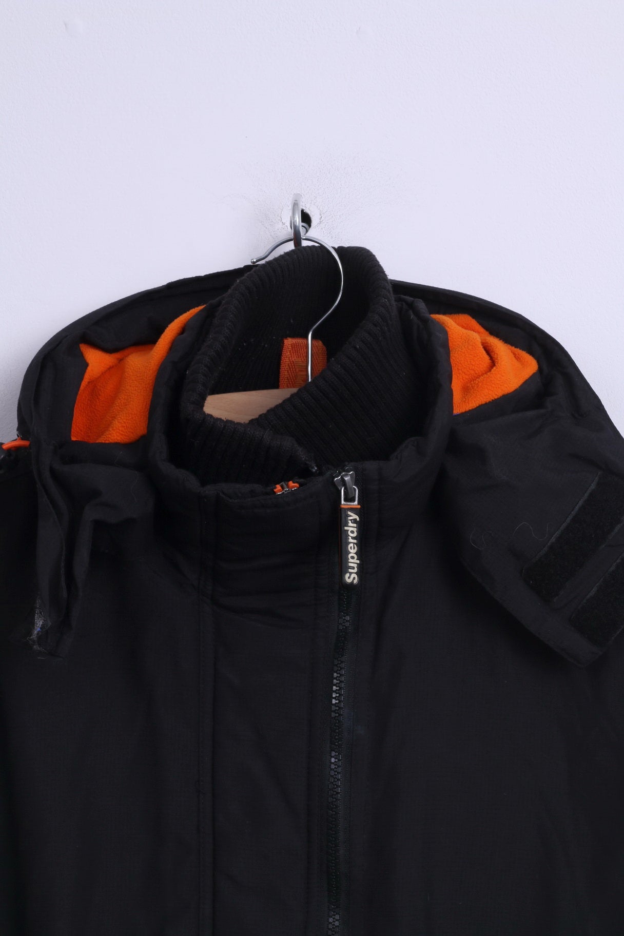 Superdry Femme L (M) Veste Noir Nylon Orange Détails 3 Fermetures éclair Coupe-Vent