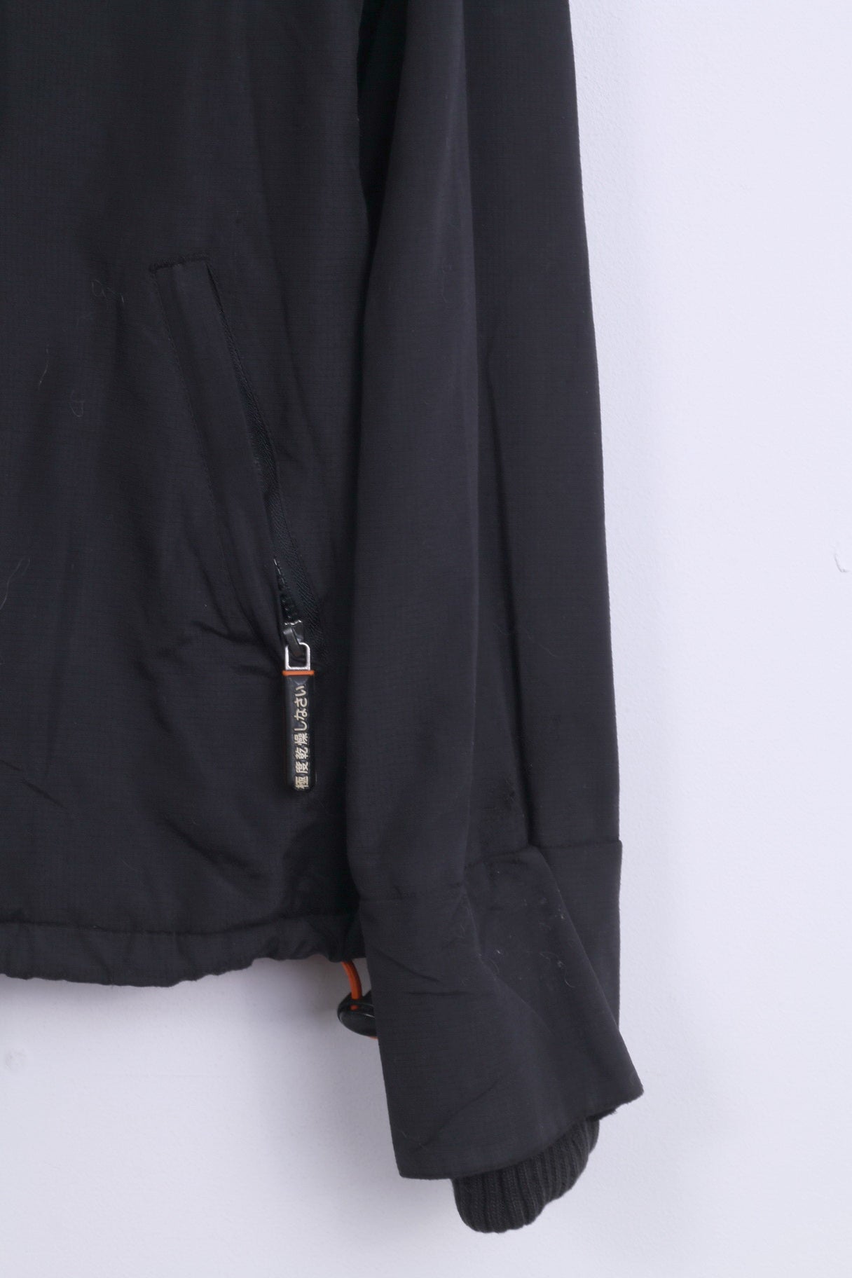 Giacca da donna Superdry L (M) in nylon nero con dettagli arancioni Giacca a vento con 3 cerniere