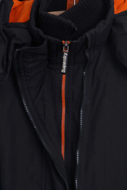 Superdry Femme L (M) Veste Noir Nylon Orange Détails 3 Fermetures éclair Coupe-Vent