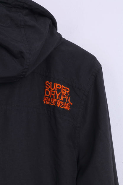 Superdry Femme L (M) Veste Noir Nylon Orange Détails 3 Fermetures éclair Coupe-Vent