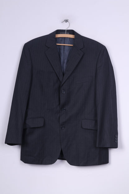 BHS Mens 42 M Blazer Jacket Short Grey Striped Single Breasted Shoulder Pads