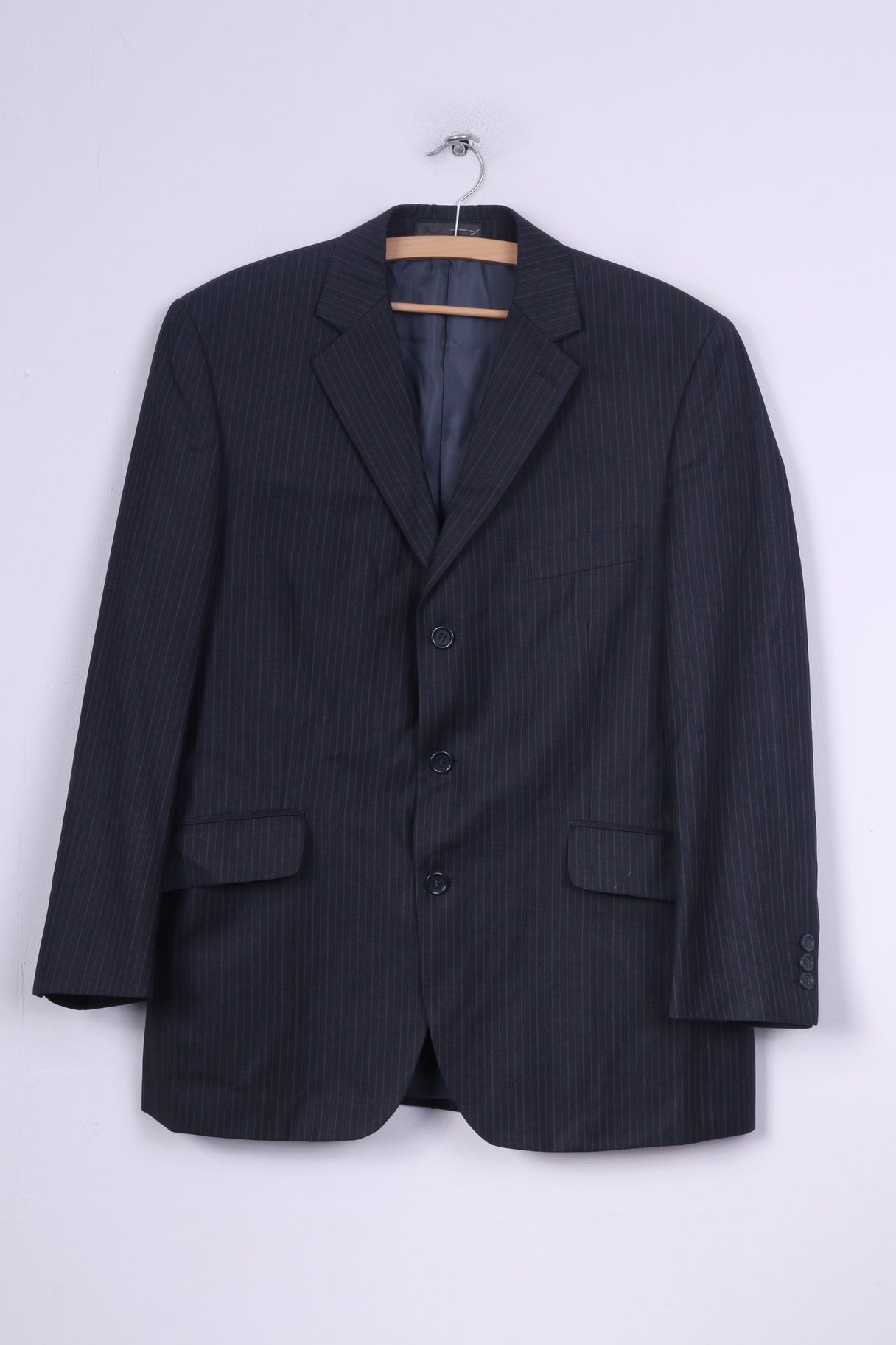 Giacca blazer da uomo BHS 42 M, spalline monopetto a righe grigie corte 