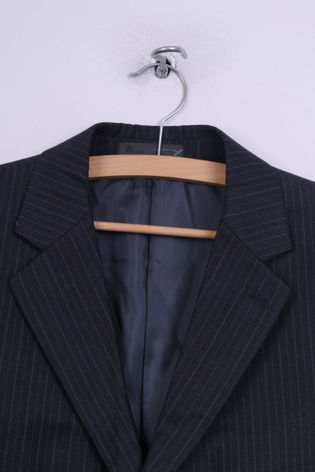 BHS Hommes 42 M Blazer Veste Courte Rayé Gris Épaulettes Simple Boutonnage 