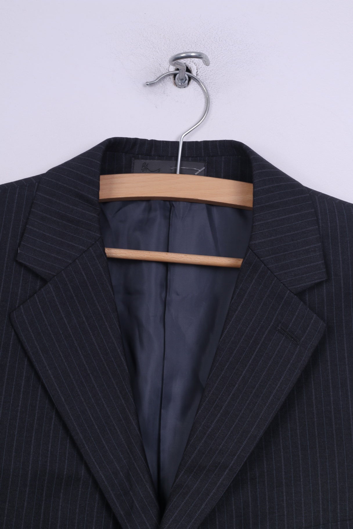 BHS Hommes 42 M Blazer Veste Courte Rayé Gris Épaulettes Simple Boutonnage 