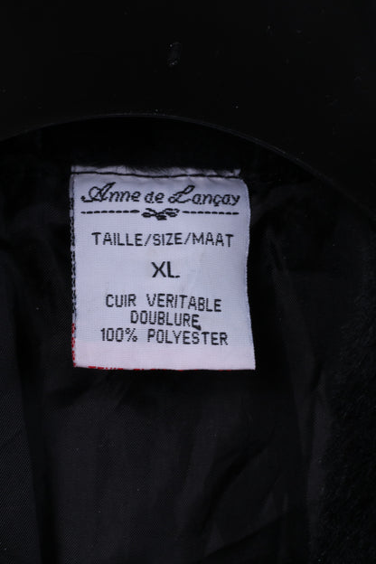 Anne De Lancay Women XL Jacket Black Leather Vintage Cuir Veritable Doublure Single Breasted Coat