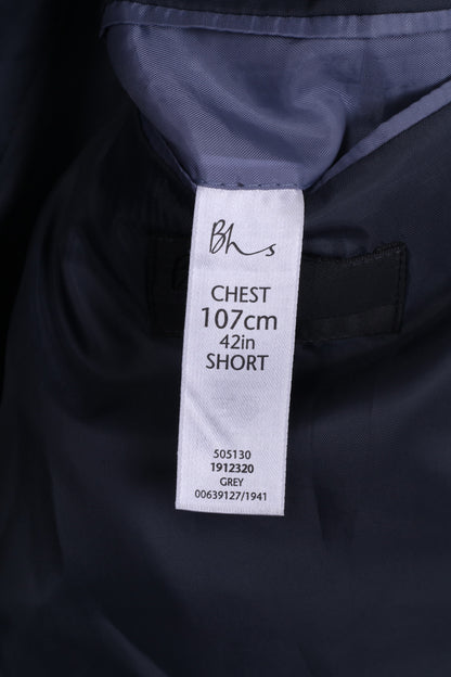BHS Mens 42 M Blazer Jacket Short Grey Striped Single Breasted Shoulder Pads