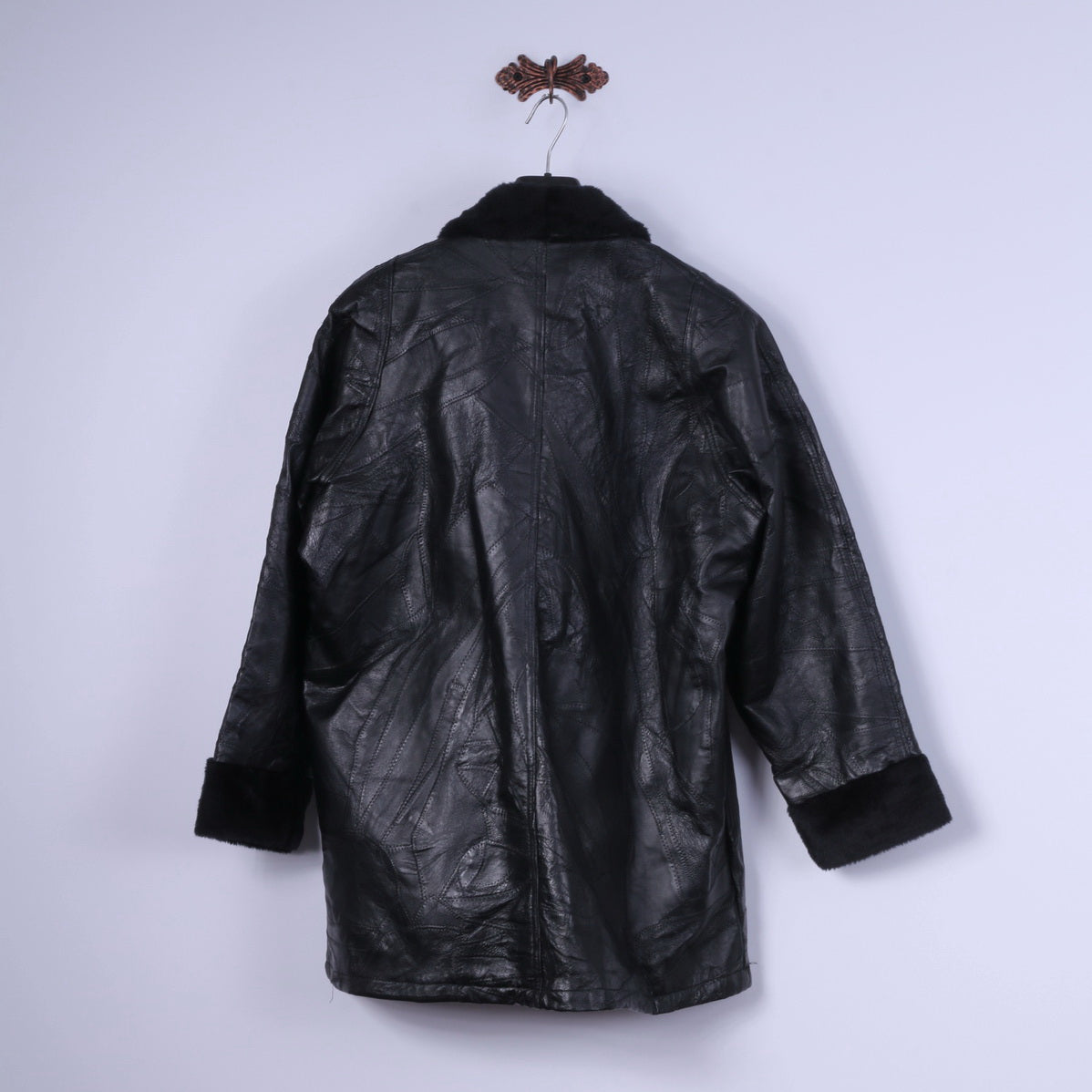 Anne De Lancay Women XL Jacket Black Leather Vintage Cuir Veritable Doublure Single Breasted Coat
