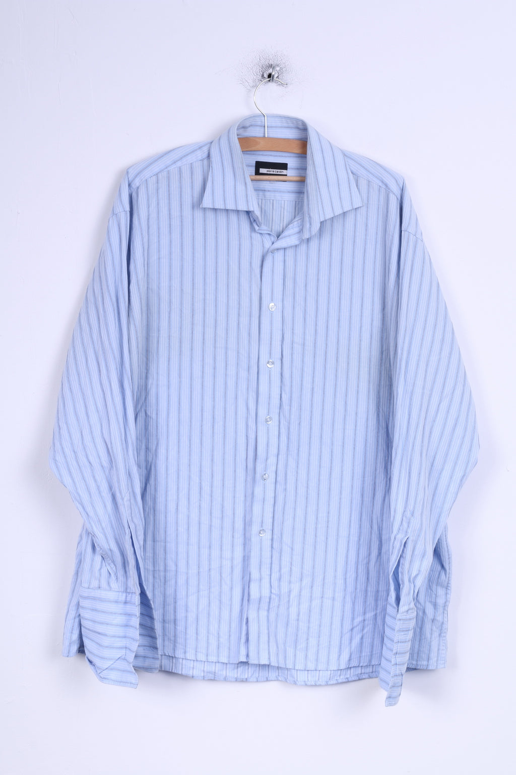 Pierre Cardin Camicia casual da uomo 17 43 XL Polsini blu Bottoni dettagliati in cotone a righe