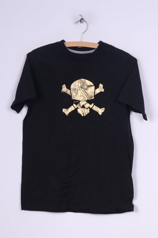 Nike Boys L T-Shirt Graphic Black Skull Gold Crew Neck Cotton Top Slim Fit