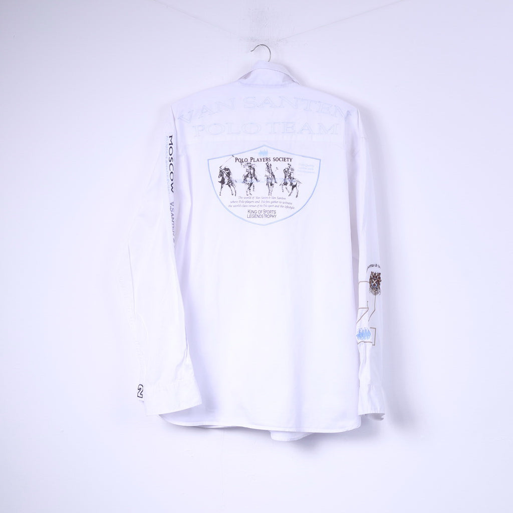 Van Santen &amp; Van Santen Chemise décontractée XL pour homme Blanc Polo à manches longues Moscou Top 