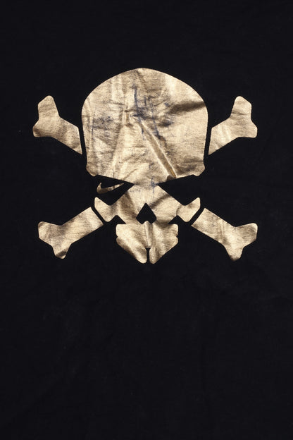 Nike Boys L T-Shirt Graphic Black Skull Gold Crew Neck Cotton Top Slim Fit
