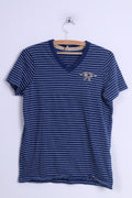 Hollister California T-shirt M pour femme en coton rayé bleu col en V Marine