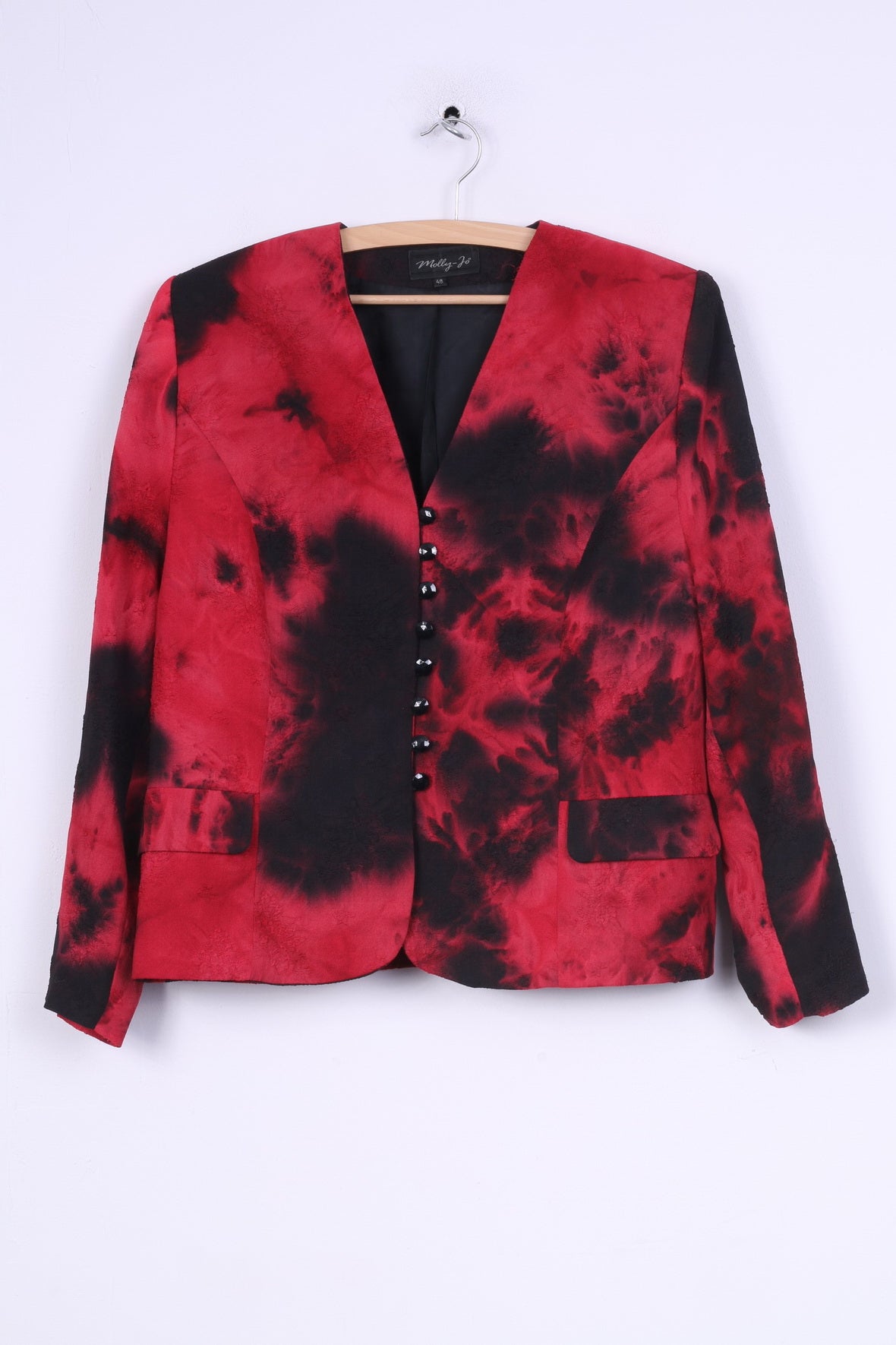 Molly -Jo Womens 48 XL Veste Blazer Épaulettes Simple Boutonnage Rouge Noir Teint Vintage 