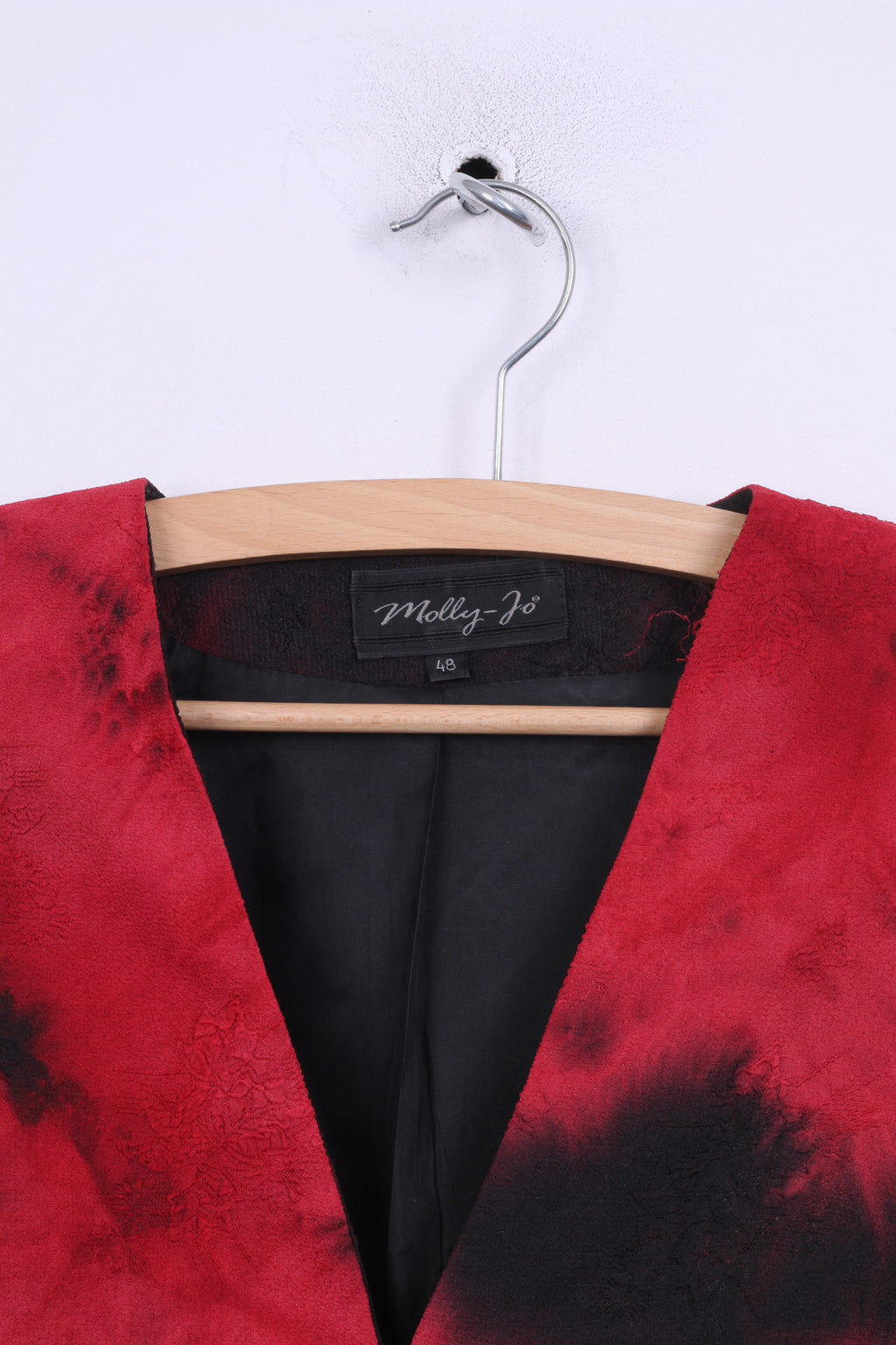 Molly -Jo Giacca da donna 48 XL Giacca con spalline monopetto rosso nero tinto vintage 