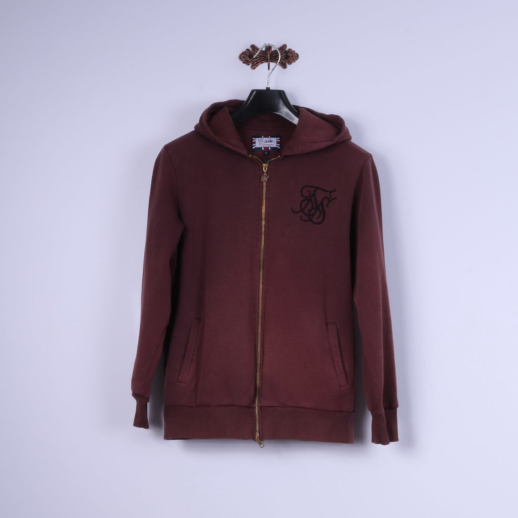 Sik Silk Sweat-shirt pour homme en coton bordeaux avec fermeture éclair