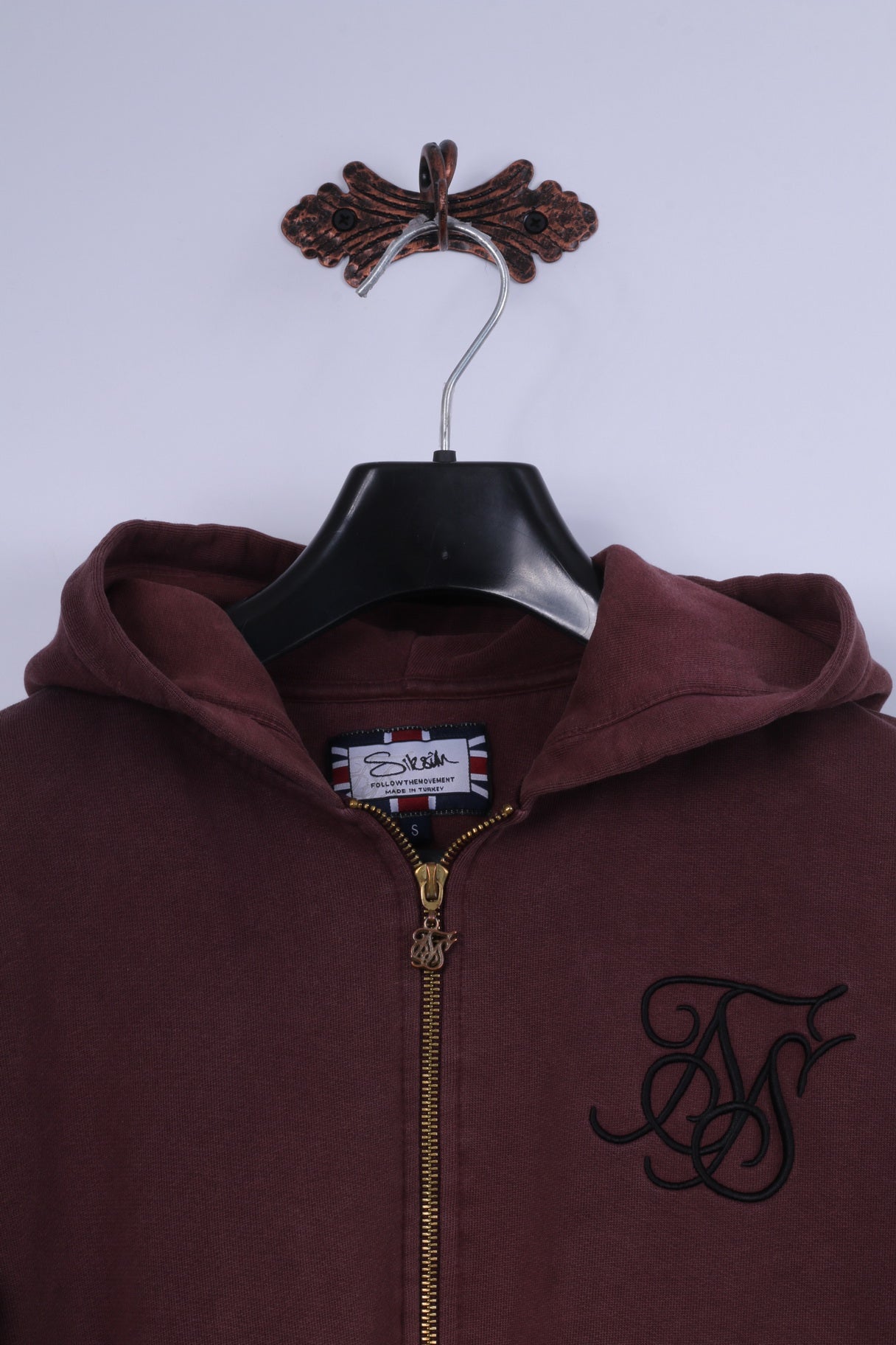 Sik Silk Sweat-shirt pour homme en coton bordeaux avec fermeture éclair