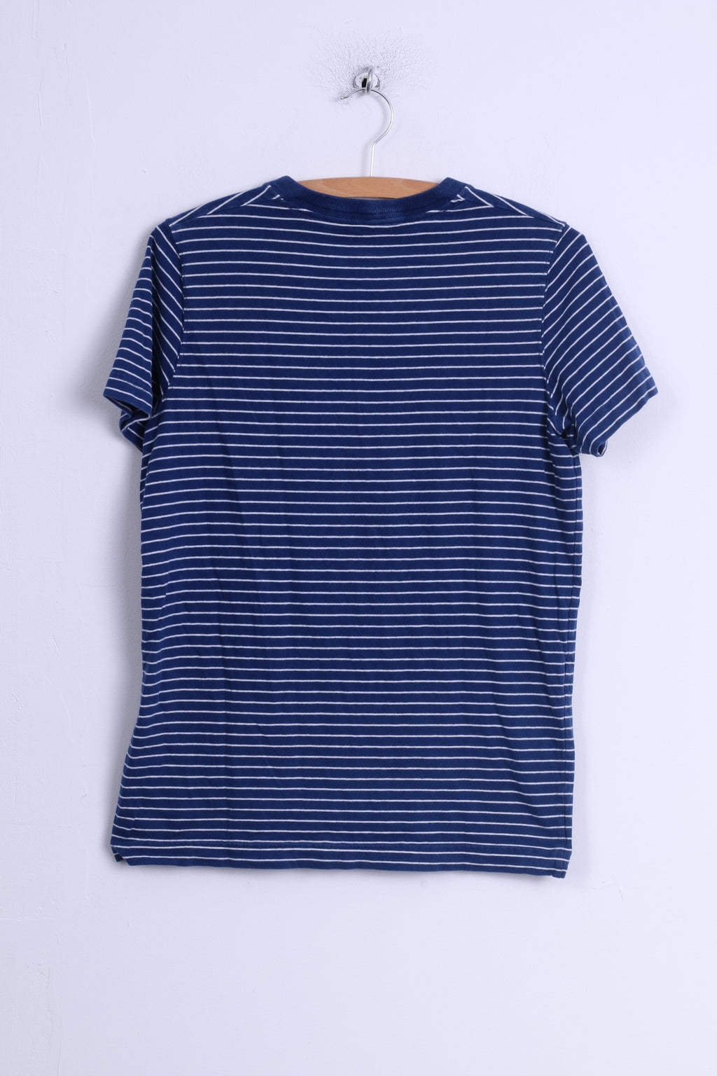 Hollister California Womens M T-Shirt Blue Striped Cotton V Neck Marine Top