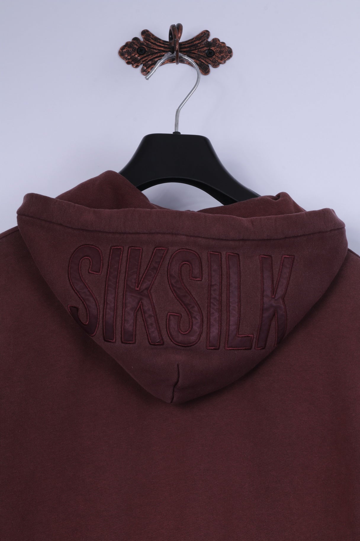 Sik Silk Mens S Sweatshirt Burgundy Cotton Zip Up Hooded Sportswear Top