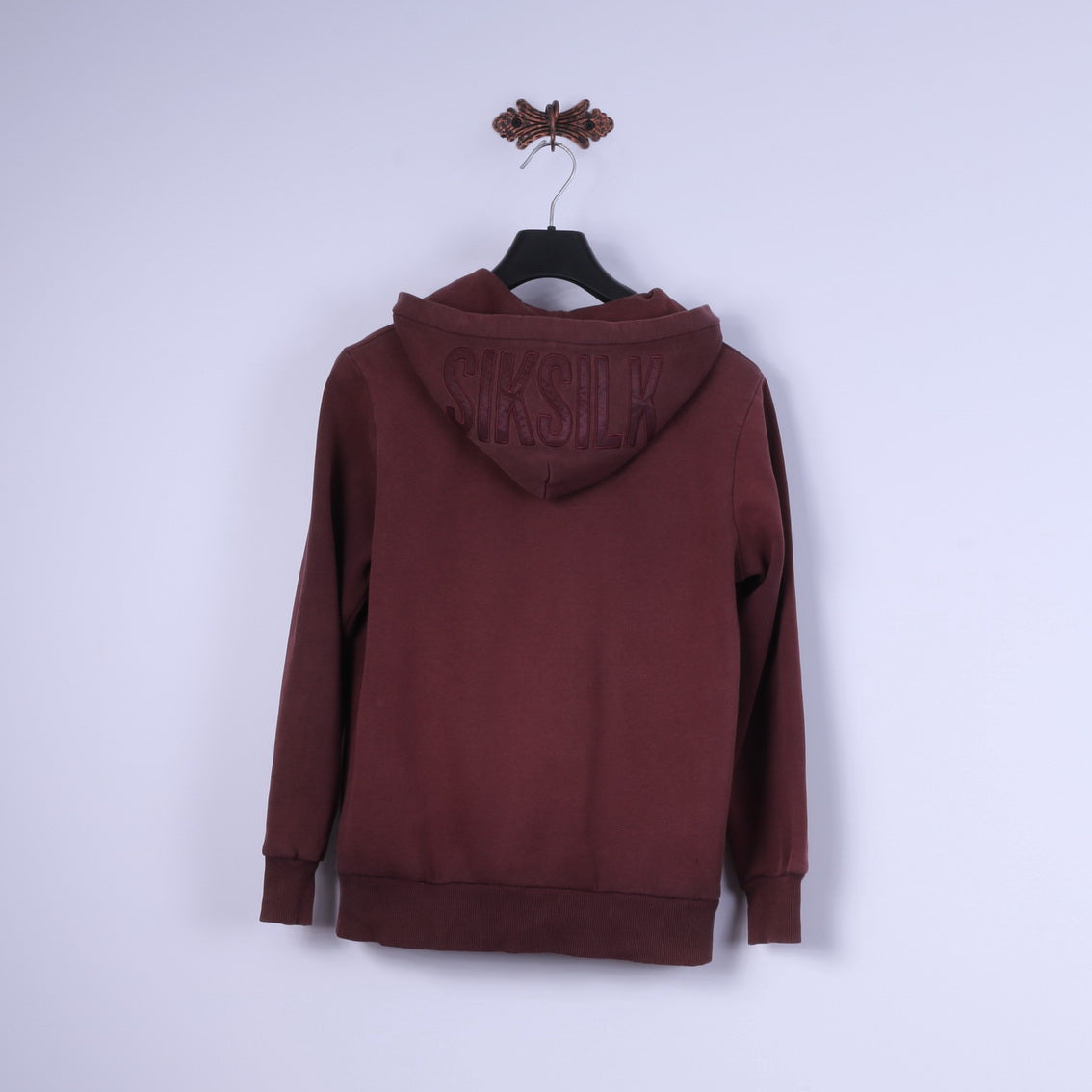 Sik Silk Mens S Sweatshirt Burgundy Cotton Zip Up Hooded Sportswear Top