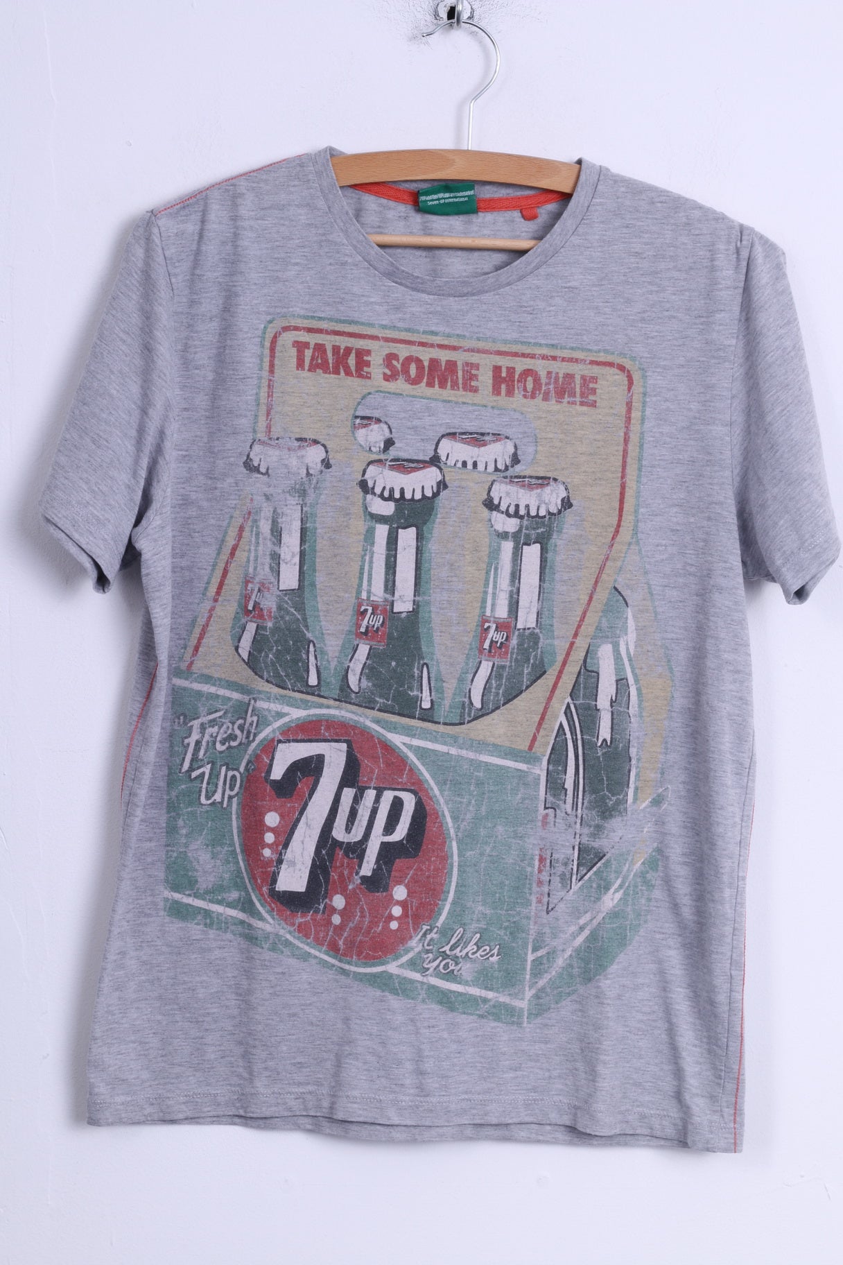 Next Mens M (S) T-Shirt Grey Cotton Graphic 7 Up Seven Up Drink