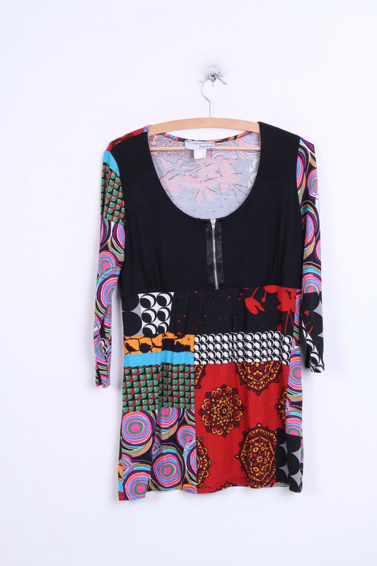 Heine Womens 10/12 M Shirt Tunic Baby Doll Black Colorful Patterned - RetrospectClothes