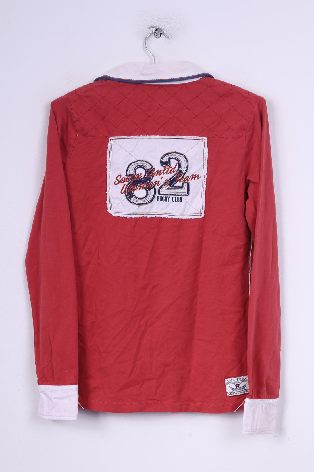 Soccx Womens 38 M Polo Shirt Long Sleeve Paches Rubgy Team Sports Red Top